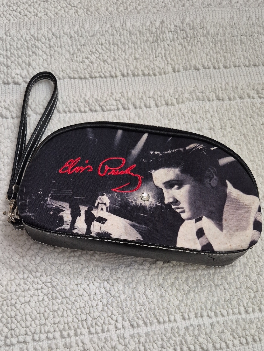 ASHLEY M Black, Red ELVIS PRESLEY Wristlet Pouch w/ Strap Vintage